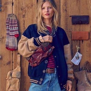 🌿 NWOT Free People Home Run Varsity Bomber